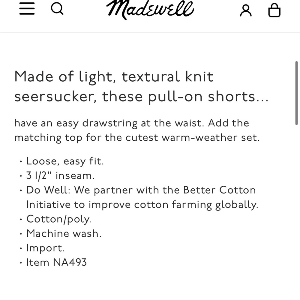 Madewell Seersucker Pull on Drawstring Shorts Medium - Picture 5 of 9
